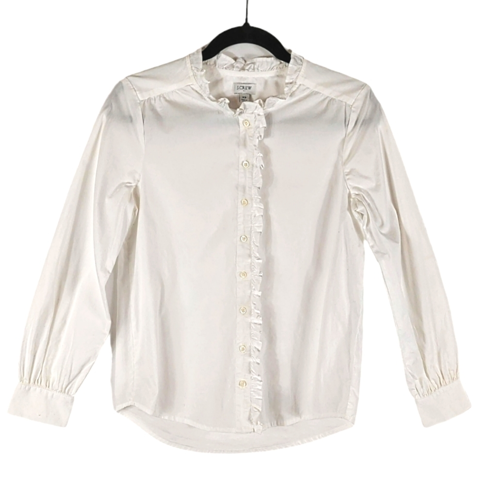 J. Crew White Ruffled Button-Down Blouse - image 1